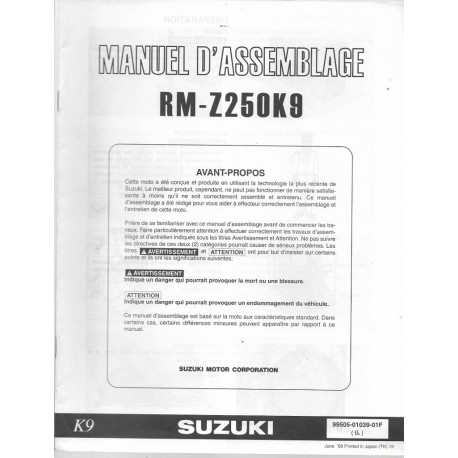 SUZUKI RM-Z 250 K9 de 2009 (manuel assemblage 07 / 2008)
