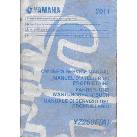 YAMAHA YZ 250 F (A) de 2011 type 17D (manuel atelier)