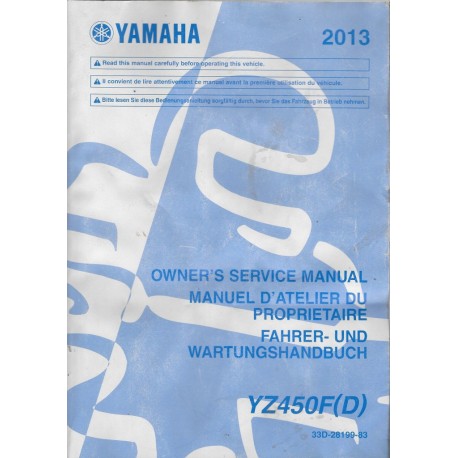 YAMAHA YZ 450 F (YD de 2013 type 33D (manuel atelier)