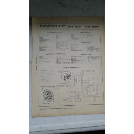 NORTON 600cc type 99 (motofiche 2 pages du 20 / 09 / 1965)