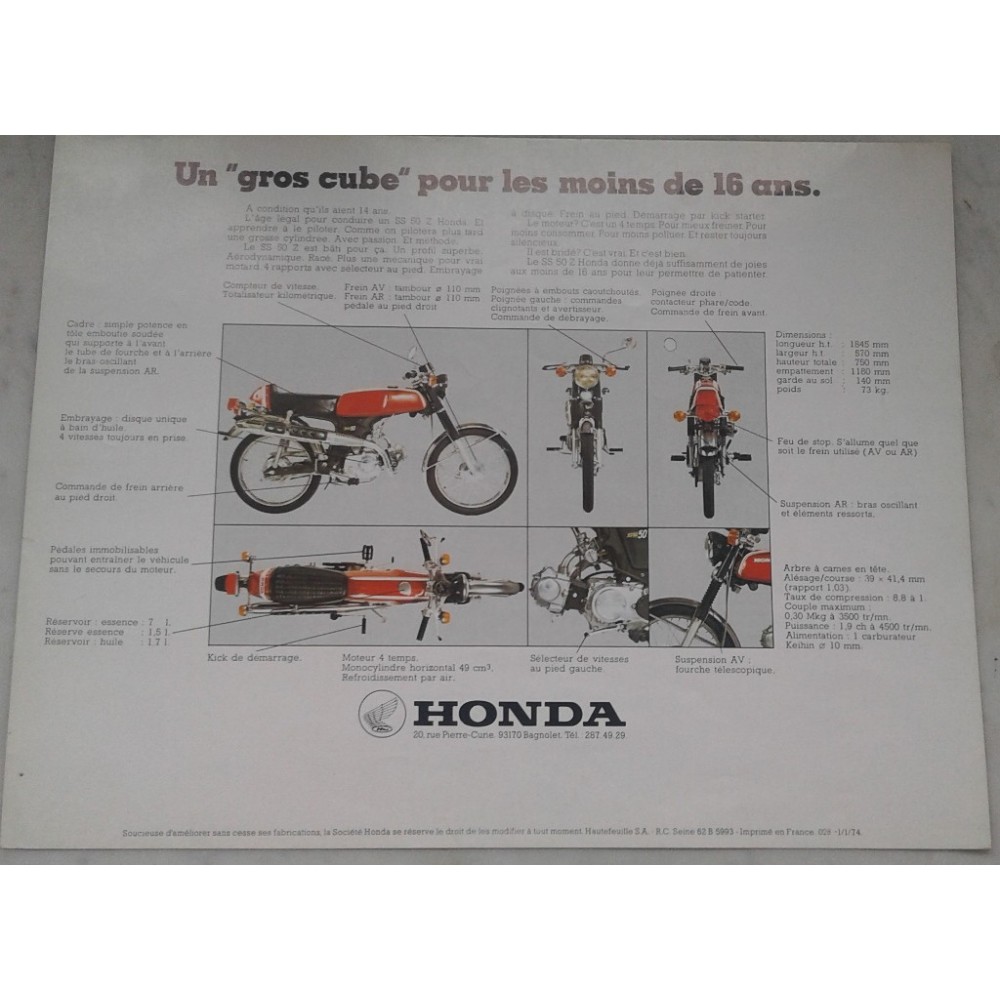 HONDA SS 50 Z (prospectus 01 / 01 / 1974)
