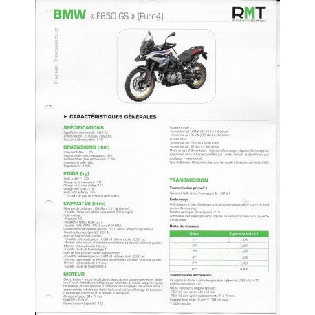 BMW F 850 GS (Euro 4) de 2018 à 08 / 2020 (Fiche RMT)