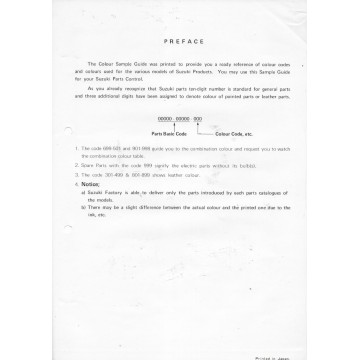SUZUKI (catalogue échantillons couleurs 02 / 1975)