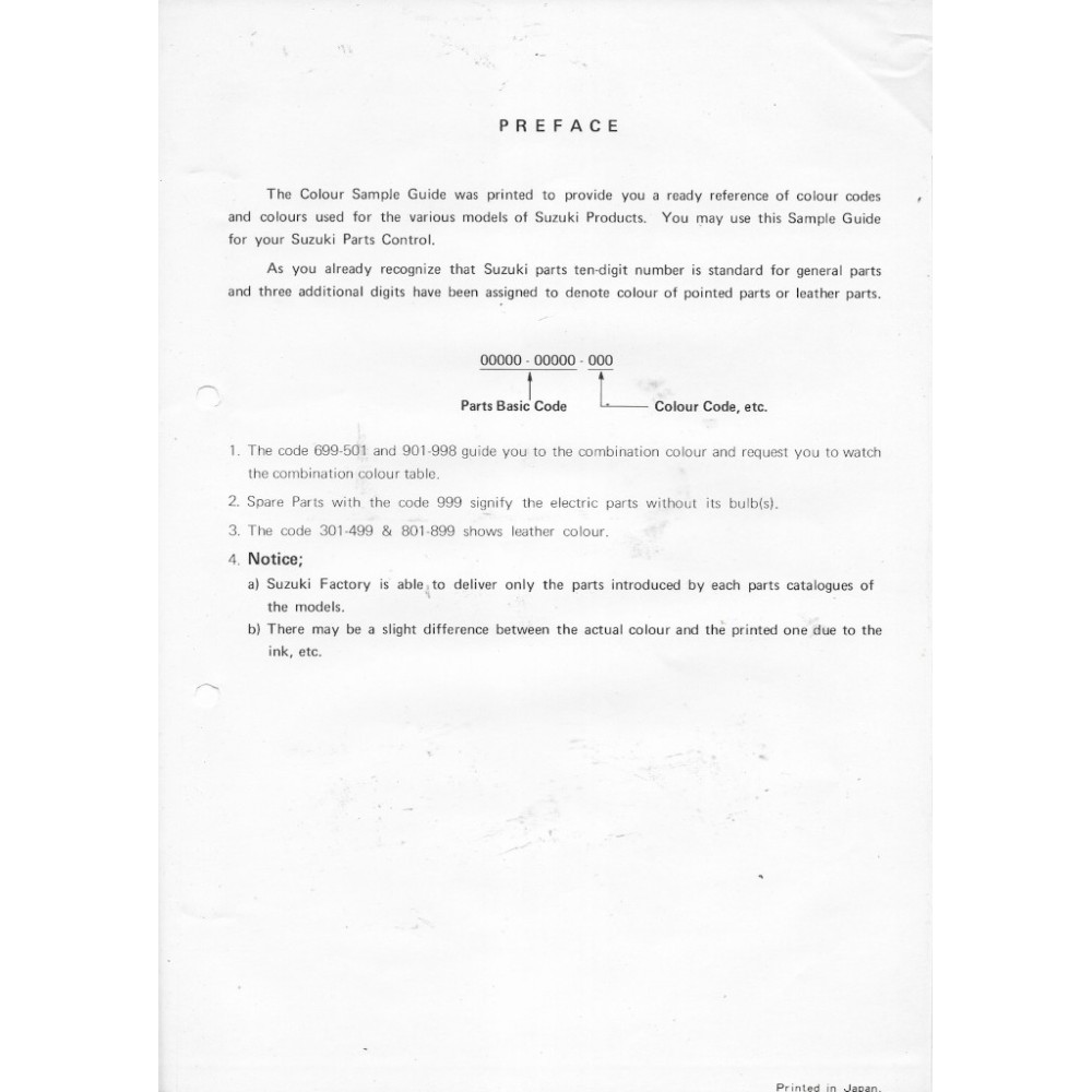 SUZUKI (catalogue échantillons couleurs 02 / 1975)