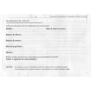 YAMAHA Carnet de garantie  neuf (1997)