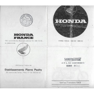 HONDA gamme motos de 1965 (Dépliant 10 / 1964)