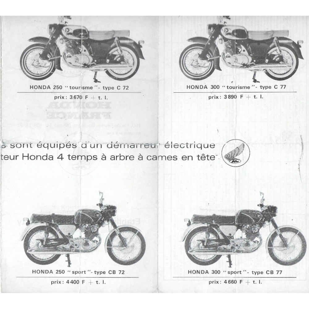 HONDA gamme motos de 1965 (Dépliant 10 / 1964)