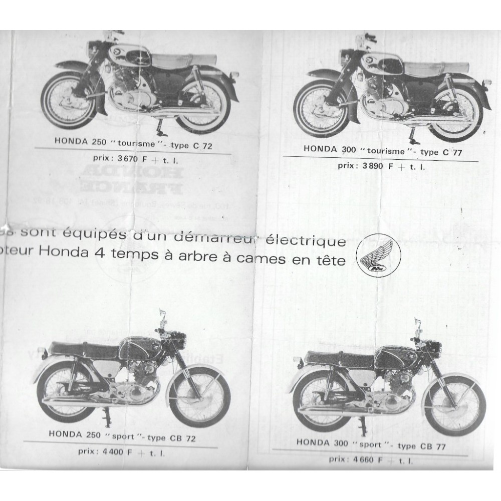 HONDA gamme motos de 1965 (Dépliant 10 / 1964)