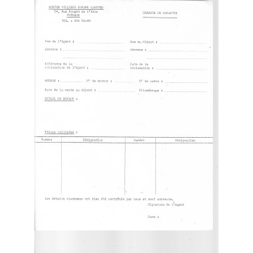Demande de garantie Norton Villiers Europe Limited