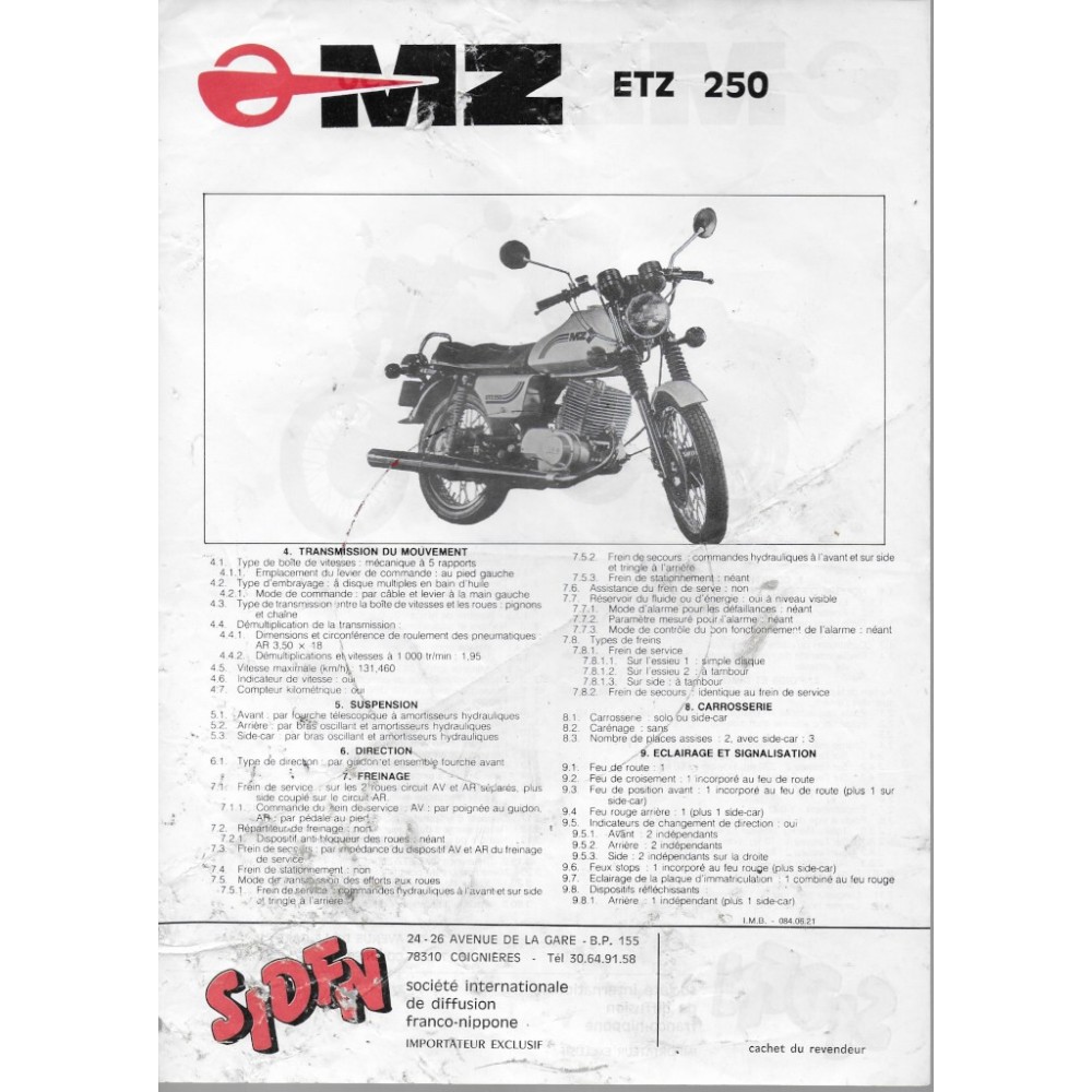 MZ (liste des agents en France en 1982 + prospectus 250 ETZ)