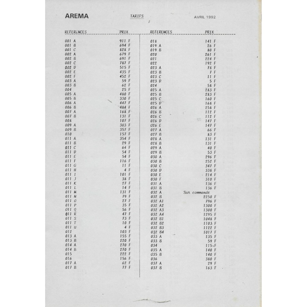 HONDA CB 750 Four K0 à K6 (catalogue AREMA 04 / 1992)
