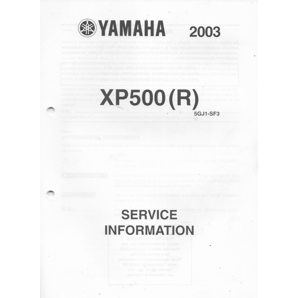 Yamaha XP 500 de 2001 à 2004) informations techniques 