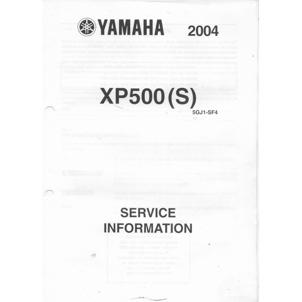 Yamaha XP 500 de 2001 à 2004) informations techniques 