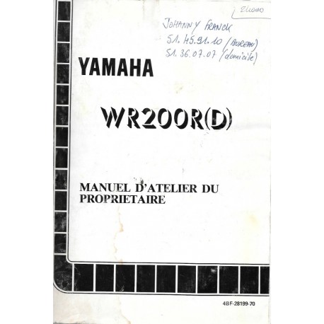 Manuel atelier YAMAHA  WR 200 R  (D) /  1991