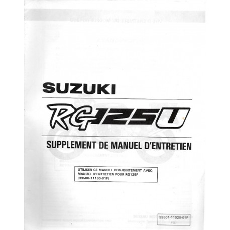 Additif manuel atelier SUZUKI RG 125 U de 1992   (02 / 1992) 
