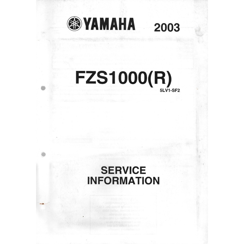 Manuel d'atelier Yamaha FZS 1000  (2001 à 2003) 