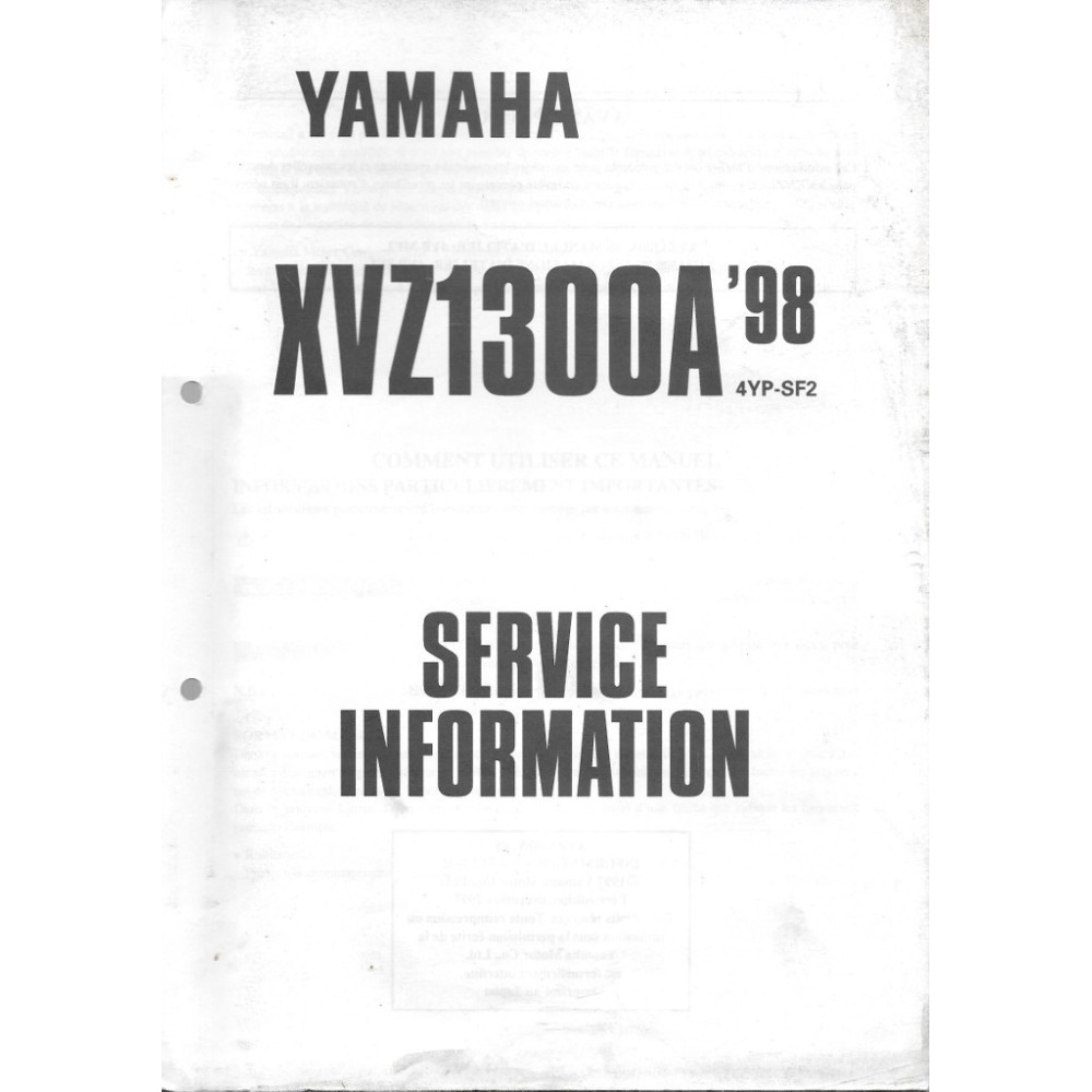 Manuel d'atelier Yamaha XVZ 1300 A de 97 / 98 type 4YP