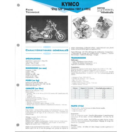 KYMCO 125 ZING (modèles 1997 à 1999)  Fiche RMT