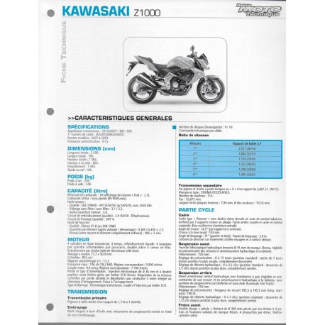 KAWASAKI Z 1000 de 2007 à 2009  (Fiche RMT)