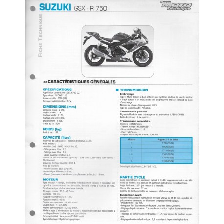 CARTE FICHE MOTO . SUZUKI GSX 750 R . FICHE NEUVE