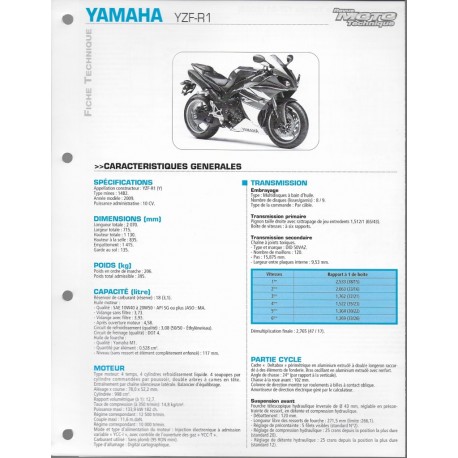 YAMAHA YZF-R1 1000 de 2009  (Fiche RMT)