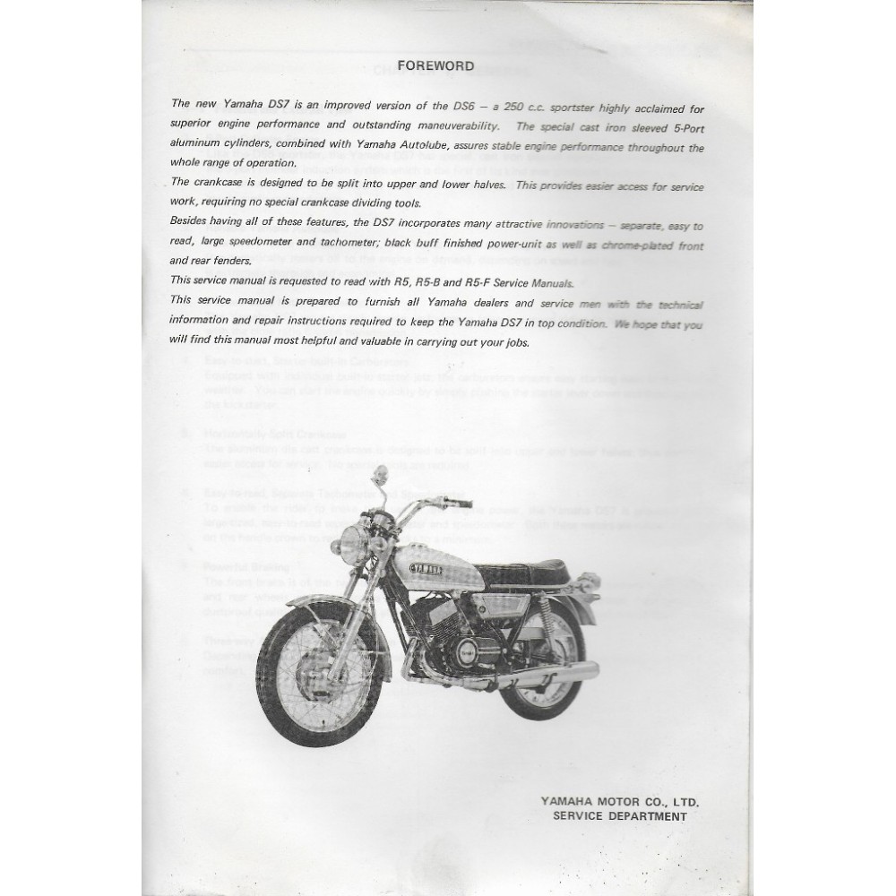 YAMAHA 250 cc DS7 de 1971 (suppl Manuel atelier 11/70)