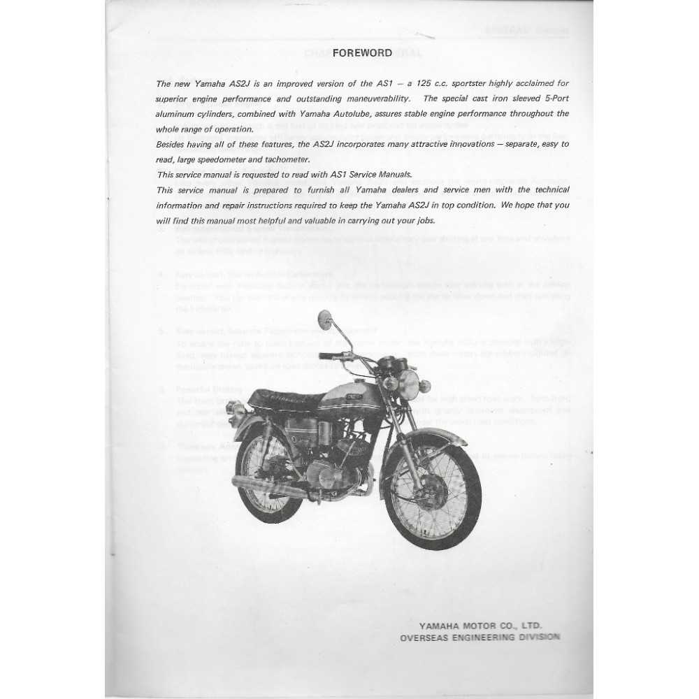 YAMAHA 125 cc AS2J de 1971 (suppl Manuel atelier 01/71)