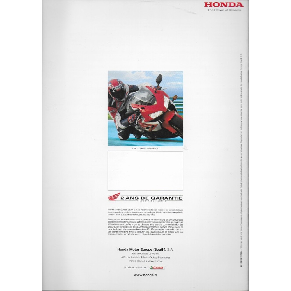 Prospectus Gamme Sportives HONDA de 2004