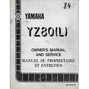 Manuel atelier YAMAHA YZ 80 (L) 1984 type 39K