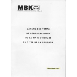 Barème main d'oeuvre MBK de mai 1995