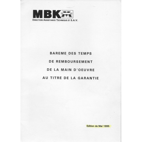 Barème main d'oeuvre MBK de mai 1995