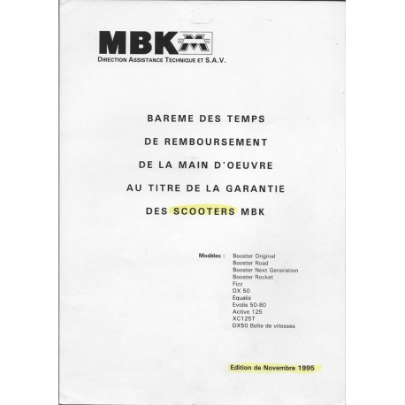 Barème main d'oeuvre MBK de novembre 1995