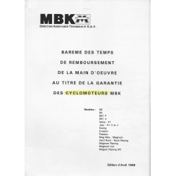 Barème main d'oeuvre Cyclomoteurs MBK d'avril 1996