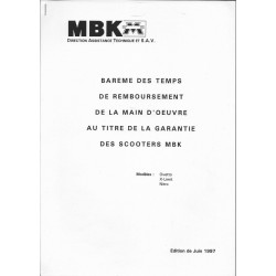 Barème main d'oeuvre Scooters MBK de juin 1997