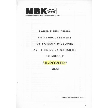 Barème main d'oeuvre MBK  X-POWER type 5DU2 (12/97)