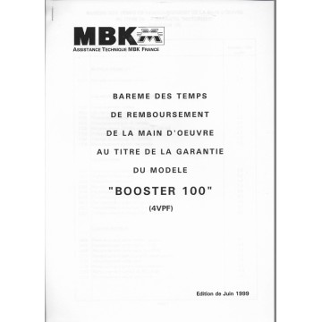 Barème main d'oeuvre MBK BOOSTER 100  (06/99) Type 4VPF