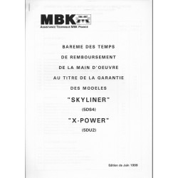 Barème main d'oeuvre MBK SKYLINER / X-POWER (06/99)