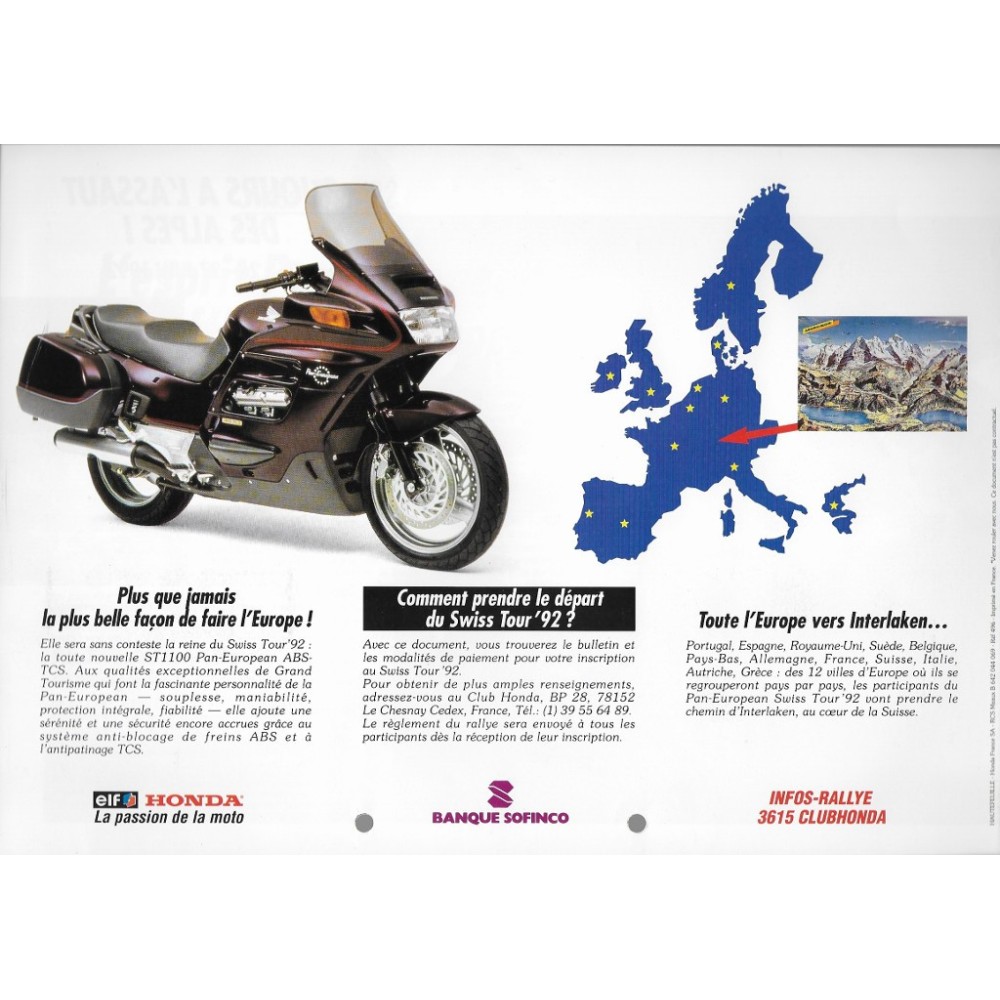 Prospectus HONDA Rally Pan Européan Swiss Tour 1992