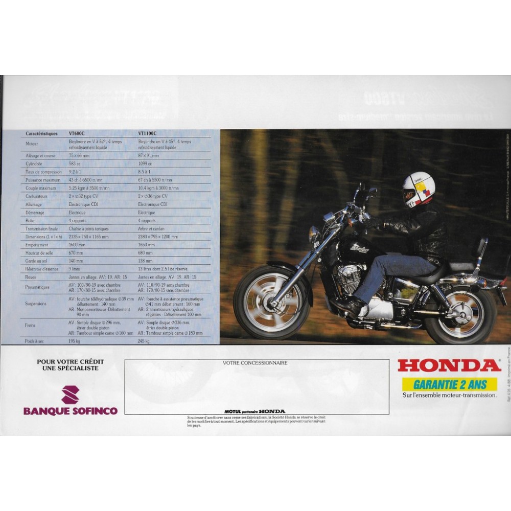 Prospectus Customs HONDA VT 1100 / VT 600 de 1988