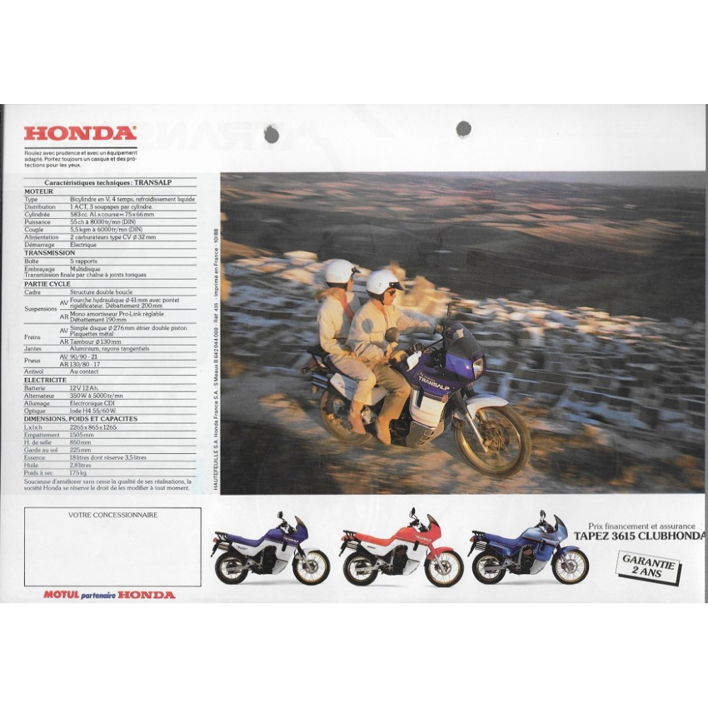Prospectus HONDA TRANSALP 600 V 1989