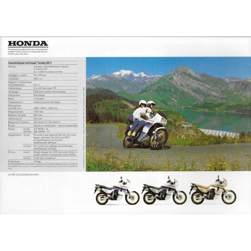 Catalogue HONDA TRANSALP 600 V 1988