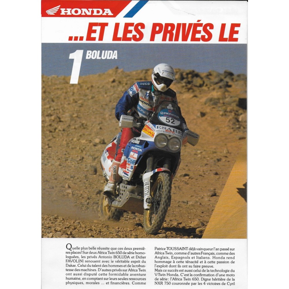 Catalogue HONDA Paris-Dakar 1990 classe Marathon
