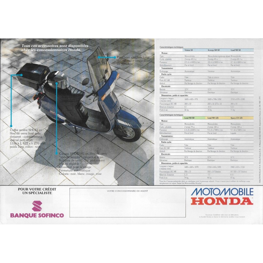 Catalogue HONDA "Les scooters motomobiles" (12 / 1986)