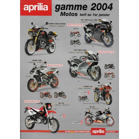 Catalogue Gamme APRILIA 2004 (Tarif et photos)