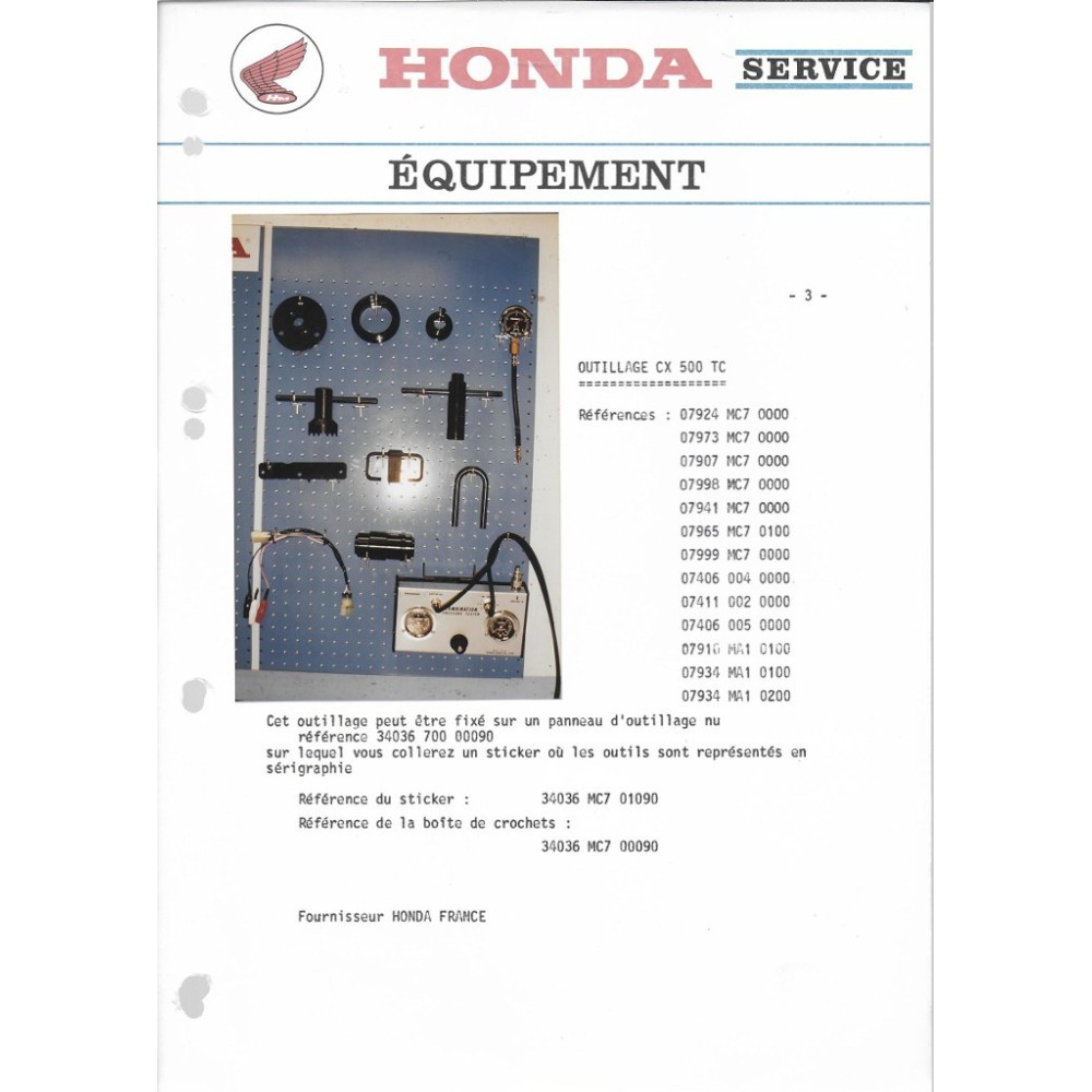 Classeur HONDA Equipement / guide Concessionnaire 1987