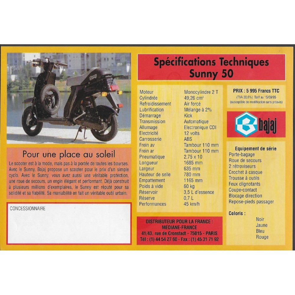 Prospectus original  BAJAJ SUNNY 50 cc