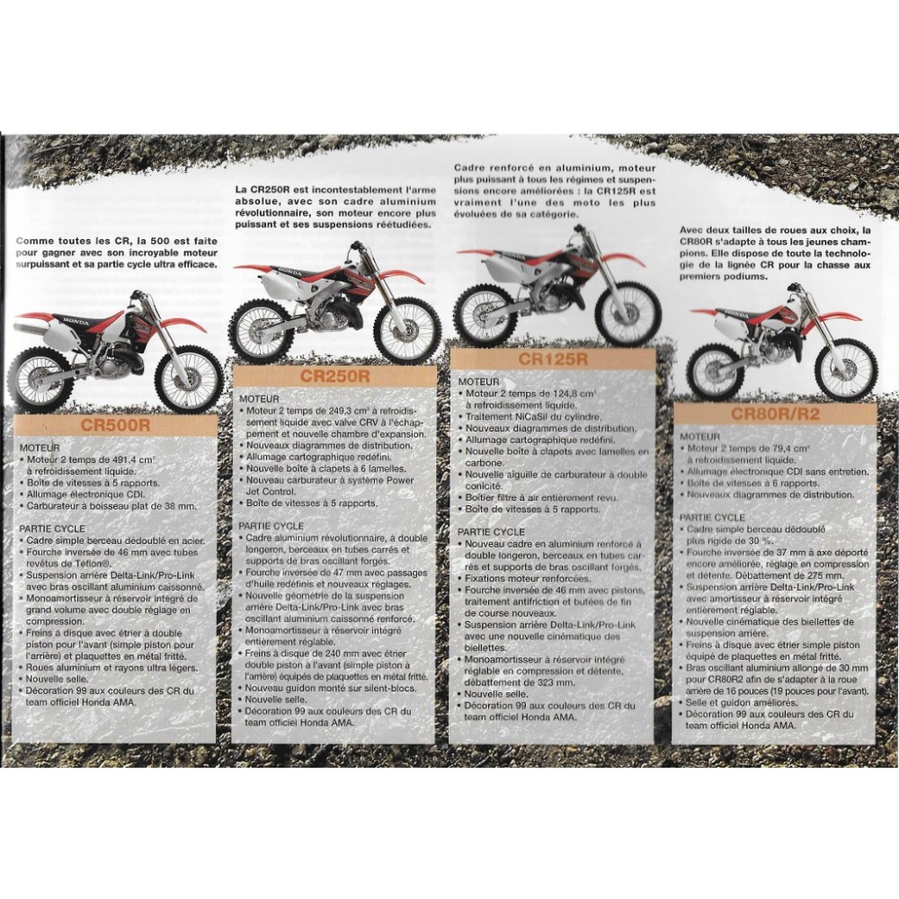 Catalogue Gamme CR et XR HONDA de 1999