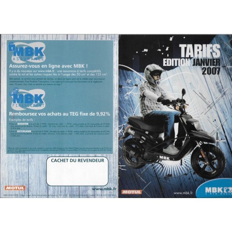Tarifs  MBK 50cc et 125cc janvier 2007