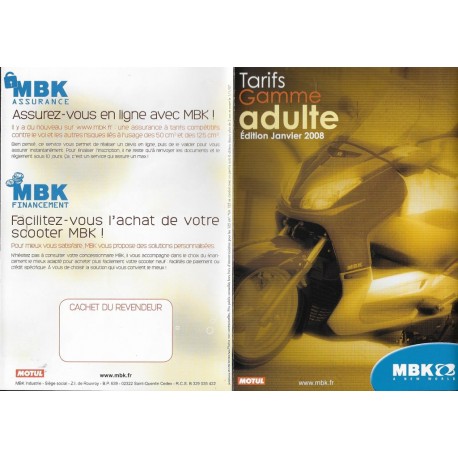 Tarifs  MBK gamme adultes de janvier 2008