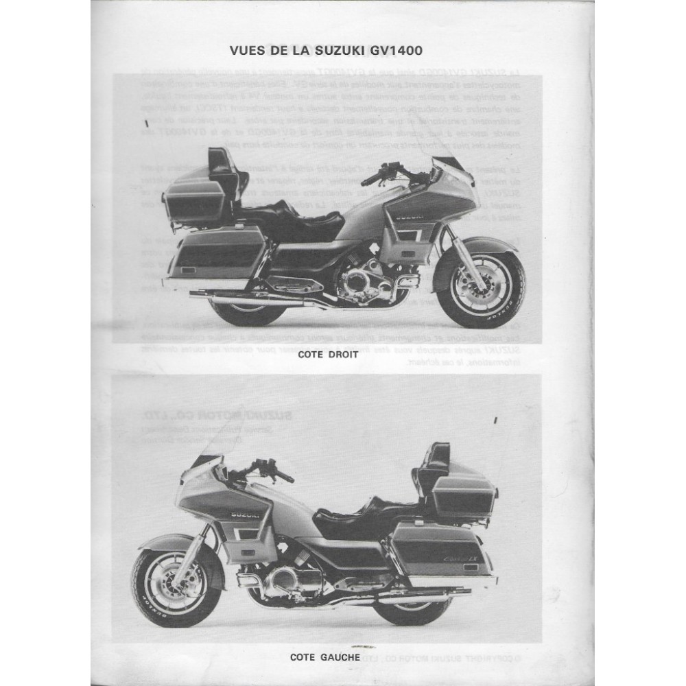Manuel atelier SUZUKI GV 1400 modèles 1986   (07 / 1985) 